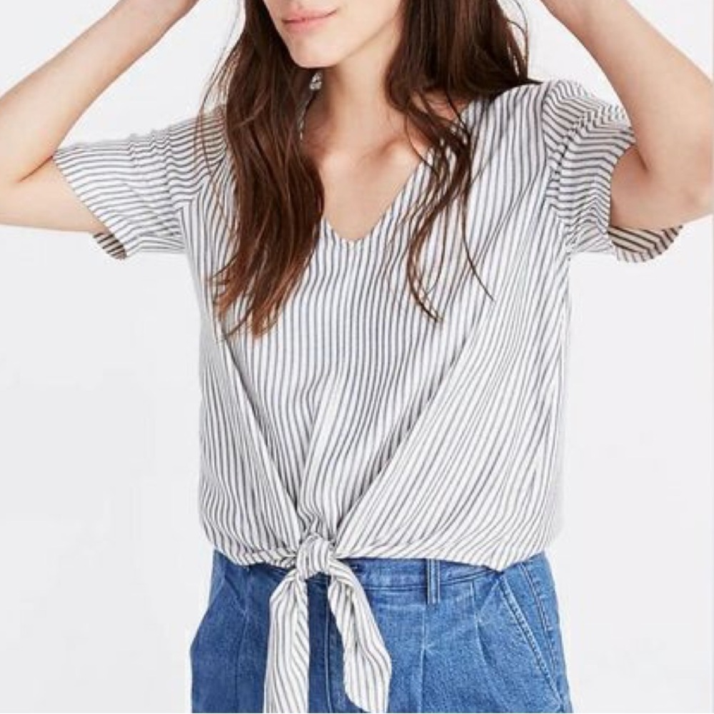 Madewell Novel Tie Front Striped Blouse XXS